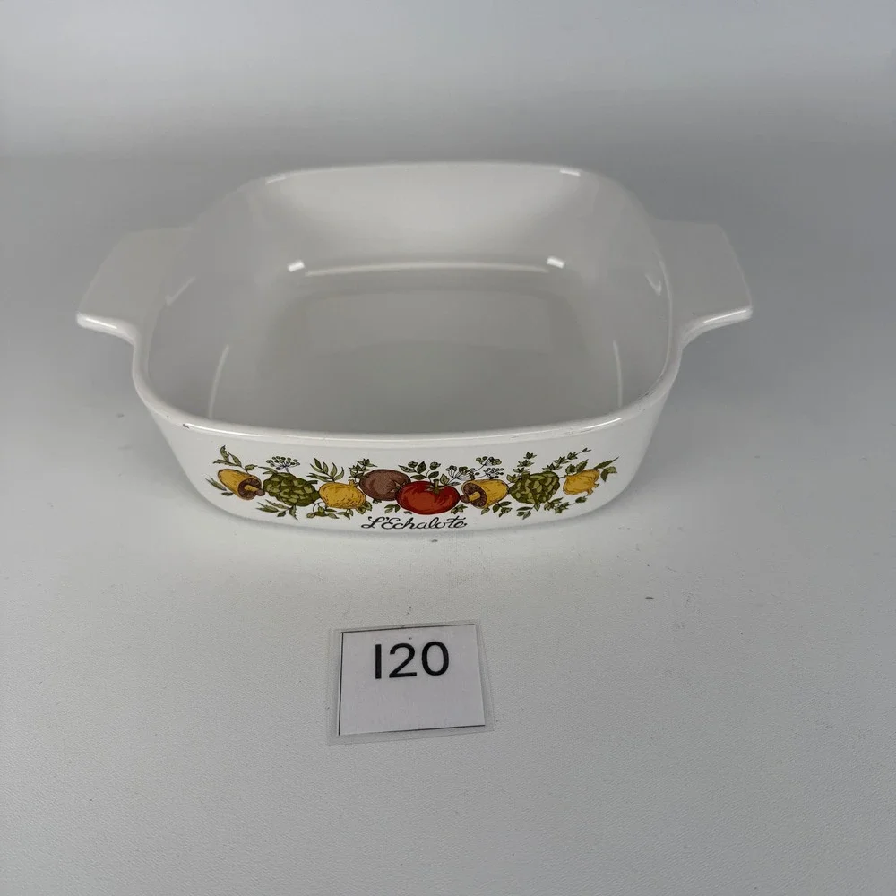 Corning Ware Spice of Life L'Echalote 1 Quart Casserole Dish A-1-B White Vintage